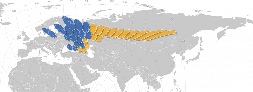 Зона покрытия спутникового интернета Газпром спутника Ямал-601 в Краснодаре